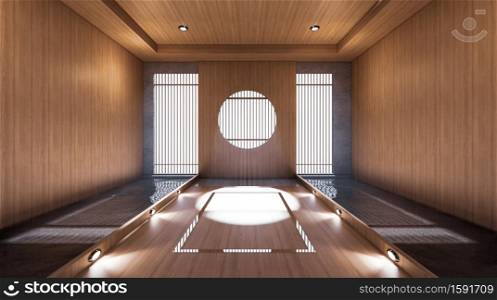 The hallway like Japanese room has a side pool design room is spacious And light in natural tones. 3D rendering