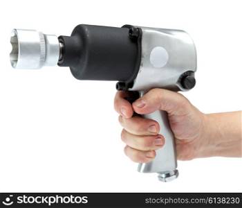 the hand holds air impact wrench