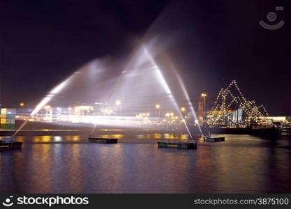 The harbor from Amsterdam in the Netherlands by night at crhistmas