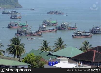 the harbour at the city of Myeik in the south in Myanmar in Southeastasia.. ASIA MYANMAR BURMA MYEIK HARBOUR