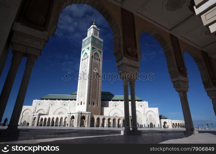 The Hassan 2 Mosque in the City of Casablanca in Morocco , North Africa.