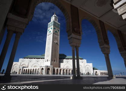 The Hassan 2 Mosque in the City of Casablanca in Morocco , North Africa.