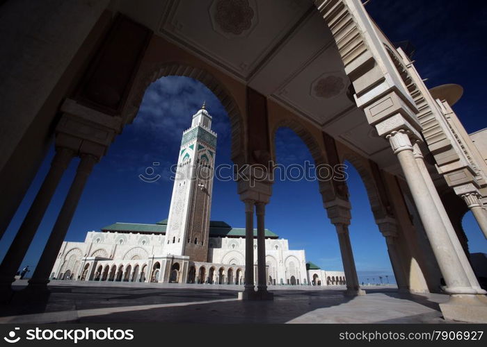 The Hassan 2 Mosque in the City of Casablanca in Morocco , North Africa.