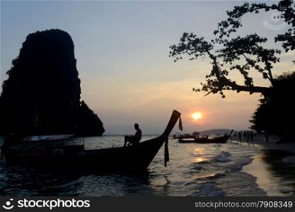 The Hat Phra Nang Beach at Railay near Ao Nang outside of the City of Krabi on the Andaman Sea in the south of Thailand. . THAILAND