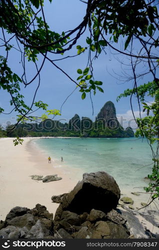 The Hat Railay Leh Beach at Railay near Ao Nang outside of the City of Krabi on the Andaman Sea in the south of Thailand. . THAILAND