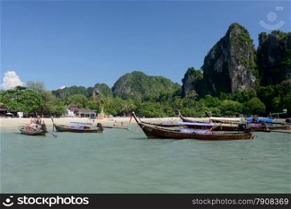 The Hat Railay Leh Beach at Railay near Ao Nang outside of the City of Krabi on the Andaman Sea in the south of Thailand. . THAILAND