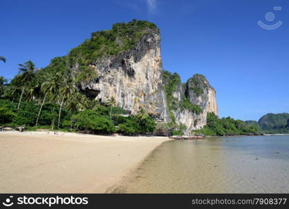 The Hat Tom Sai Beach at Railay near Ao Nang outside of the City of Krabi on the Andaman Sea in the south of Thailand. . THAILAND