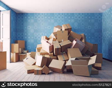 the heap of the cardboard boxes in the room. 3d concept