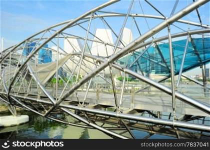 The Helix Bridge in Singapore. Is a bridge in the Marina Bay. The Helix is fabricated from 650 tonnes of Duplex Stainless Steel and 1000 tonnes of carbon steel.