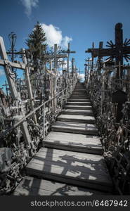 The Hill of Crosses , a famous site of pilgrimage in northern Lithuania.