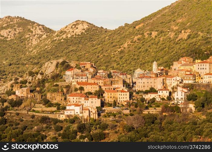 The hillside village of Belgodere in the Balagne region of northern Corsica, France