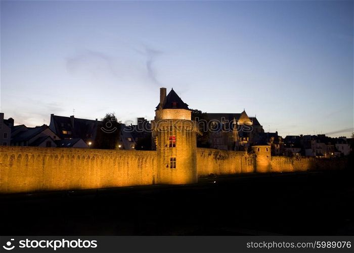 the historic city of Vannes at nigth, in Brittany, France