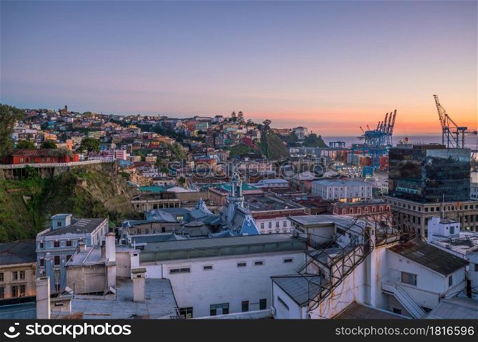 The historic quarter of Valparaiso in Chile at night