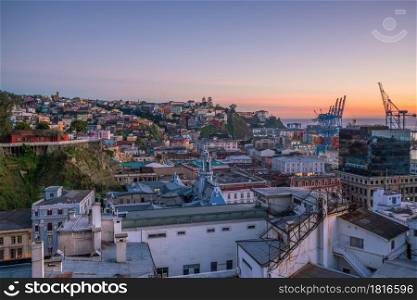 The historic quarter of Valparaiso in Chile at night