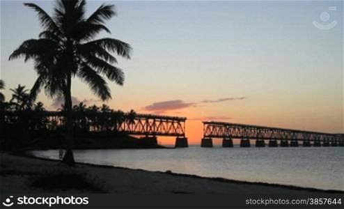The historical bridge at Bahia Honda State Park in the Florida Keys at sunset