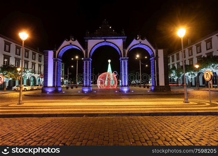 The historical entrance (Portas da Cidade) to the village of Ponta Delgada in Azores, Portugal.