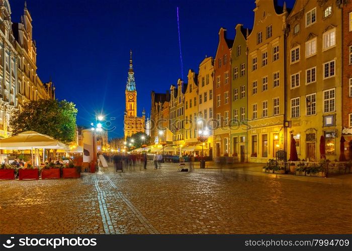 The historical part of Gdansk in night light.. Gdansk. Town Square at night.