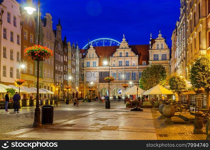 The historical part of Gdansk in night light.. Gdansk. Town Square at night.