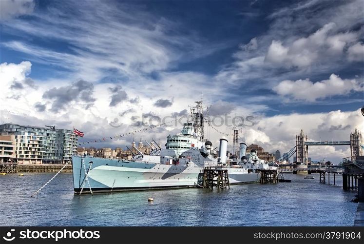 The HMS Belfast (1930s) is the Royal Navya??s last surviving cruiser and the largest preserved in Europe.
