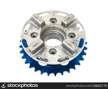 The hob and sprocket of motorcycle isolated on white