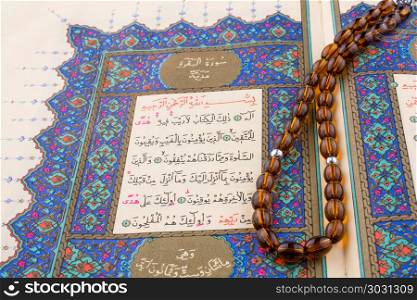 The Holy Quran. Hand holding The Holy Quran on a white background