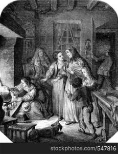The Hospitality, vintage engraved illustration. Magasin Pittoresque 1861.