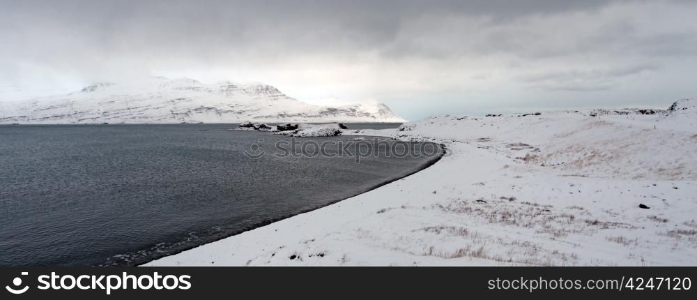 The hostile frozen landscapes of the east fjords in Iceland