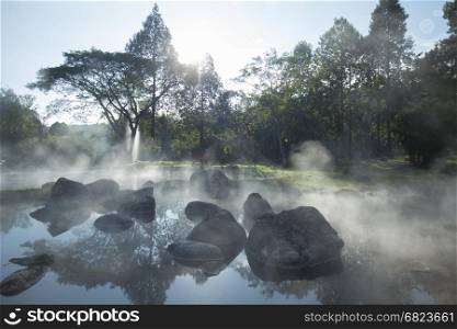 the hot springs in the nationalpark of Chae Son or Jaesorn north of the city of Lampang in North Thailand.. THAILAND LAMPANG JAESORN HOTSPRINGS