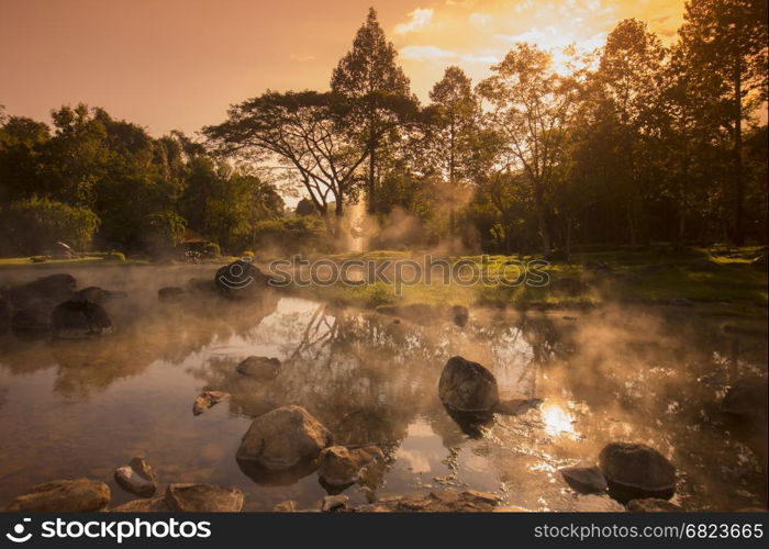 the hot springs in the nationalpark of Chae Son or Jaesorn north of the city of Lampang in North Thailand.. THAILAND LAMPANG JAESORN HOTSPRINGS