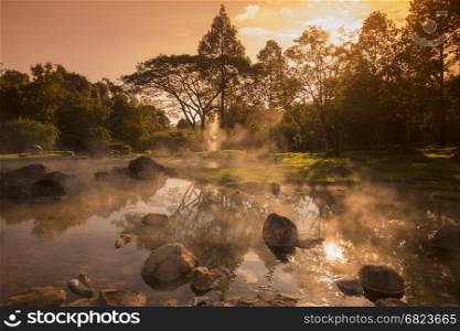 the hot springs in the nationalpark of Chae Son or Jaesorn north of the city of Lampang in North Thailand.. THAILAND LAMPANG JAESORN HOTSPRINGS