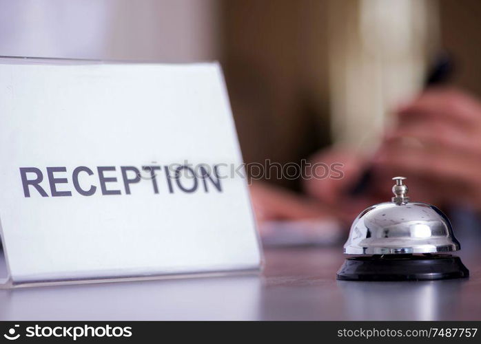 The hotel reception bell at the counter. Hotel reception bell at the counter