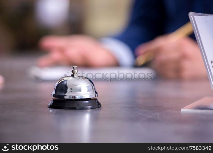 The hotel reception bell at the counter. Hotel reception bell at the counter