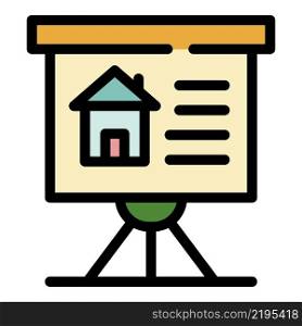 The house is on a flipchart icon. Outline the house is on a flipchart vector icon color flat isolated. The house is on a flipchart icon color outline vector