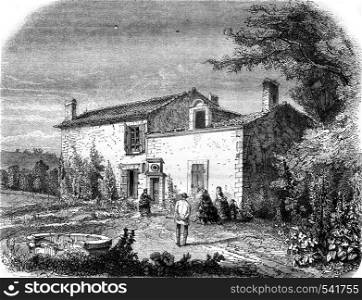 The House of Berquin, in Langoiran, near Bordeaux, vintage engraved illustration. Magasin Pittoresque 1858.