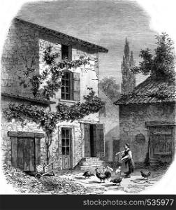 The House or is Prud'hon at Cluny, vintage engraved illustration. Magasin Pittoresque 1857.
