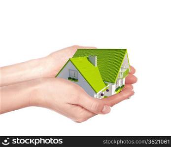 The house with colour roof in human hands
