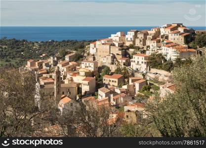 The houses and rooftops of the village of Lumio in the Balagne region of north Corsica