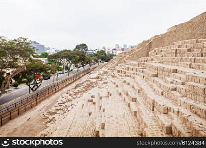 The Huaca Pucllana in the Miraflores district of Lima, Peru