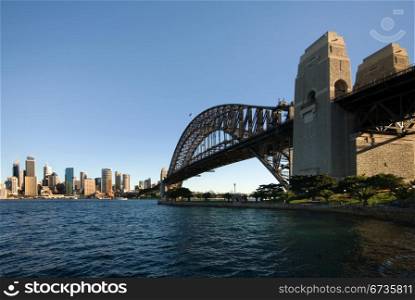 The huge steel structure of the Harbour Bridge, Sydney, Australia.