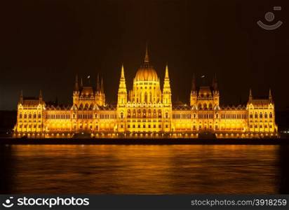 The Hungarian Parliament Building, beside the Danube River, in Budapest, Hungary