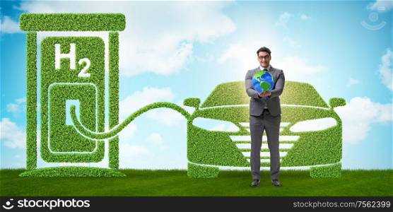 The hydrogen car concept in ecological transportation concept. Hydrogen car concept in ecological transportation concept