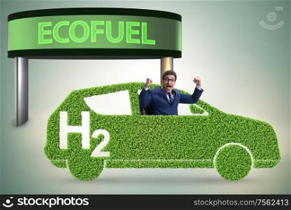 The hydrogen car concept in ecological transportation concept. Hydrogen car concept in ecological transportation concept