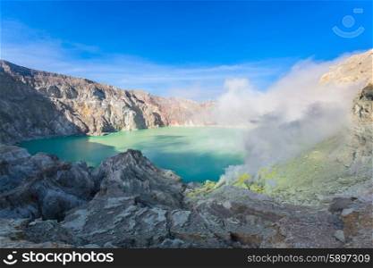 The Ijen volcano is a stratovolcano in the Banyuwangi Regency of East Java, Indonesia