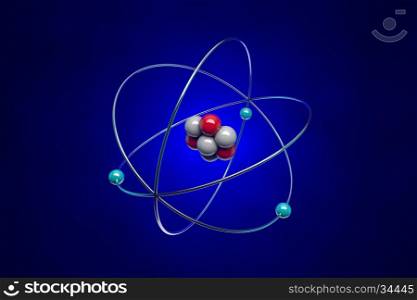 The image of the atom for school textbooks. &#xA;Illustration created in Cinema 4D and Photoshop.