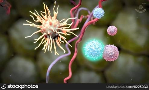 The immune response is how your body recognizes and defends itself against bacteria, viruses, and substances that appear foreign and harmful to the body. 3d medical illustration. he immune response is how your body recognizes and defends itself against bacter