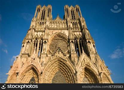 The imposing structure of Reims Cathedral, France