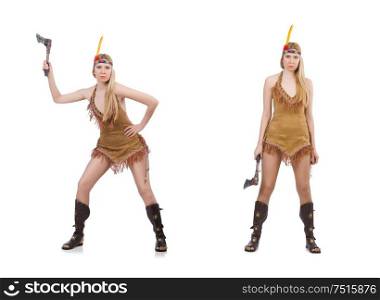The indian woman with axes on white. Indian woman with axes on white