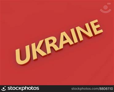 The inscription Ukraine in gold letters on a red background. 3d render illustration.