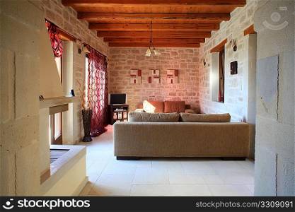 The interior of a luxury villa in Prines village, Crete, Greece, used for summer holiday rentals