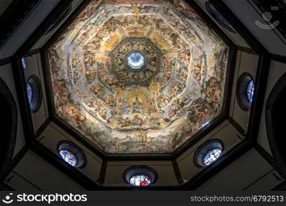 The interior of the cupola of the great dome of the Duomo (Cattedrale di Santa Maria del Fiore) The fresco 'The Last Judgment' by Federico Zuccari adorns the interior. A UNESCO World Heritage Site.